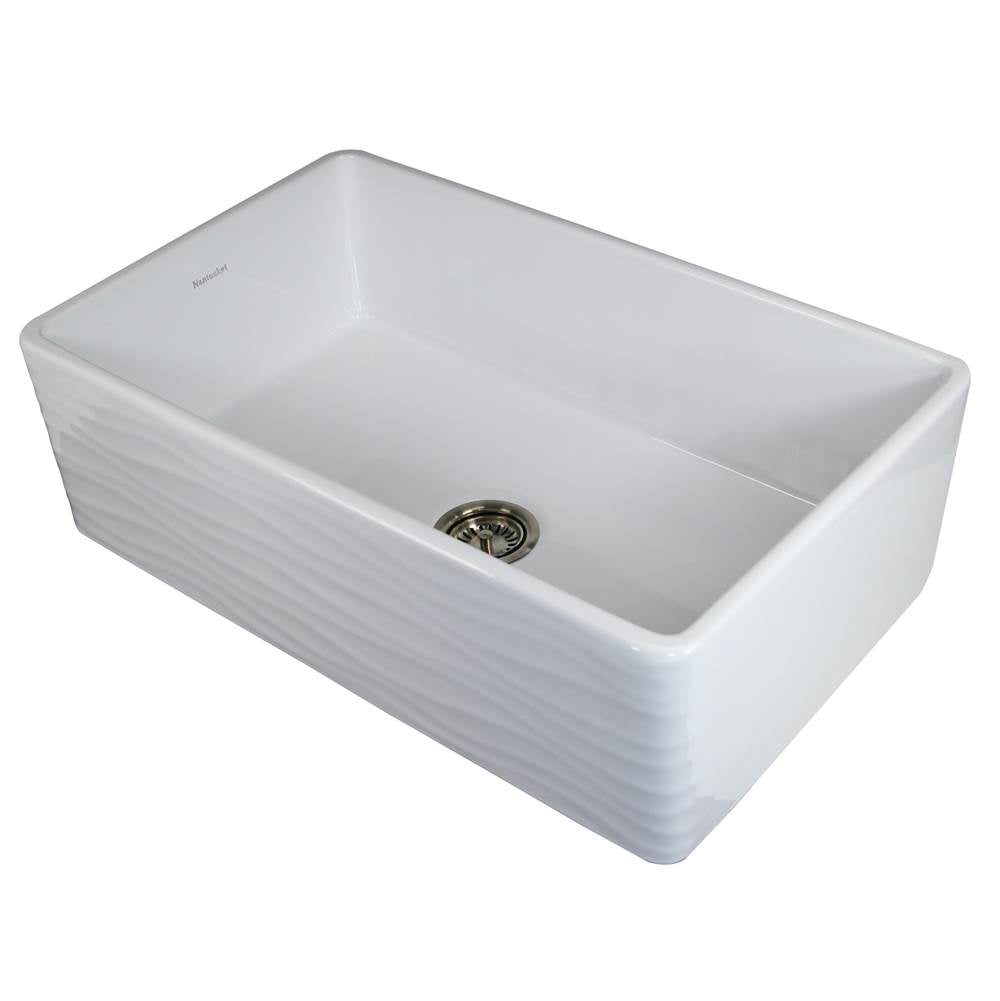 33 Inch Matte Black Farmhouse Fireclay Sink with Waves Apron