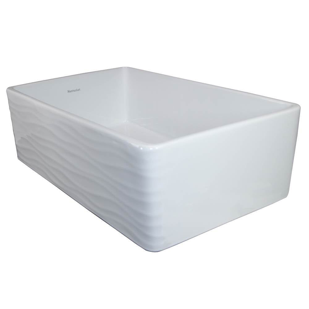 33 Inch Matte Black Farmhouse Fireclay Sink with Waves Apron