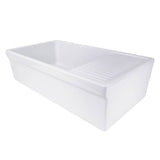 Nantucket Sinks - 36 Inch Italian Farmhouse Fireclay Sink with Built-In Drainboard - Porcelain Enamel Glaze White