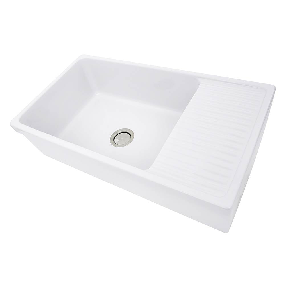36 Inch Italian Farmhouse Fireclay Sink with Built-In Drainboard