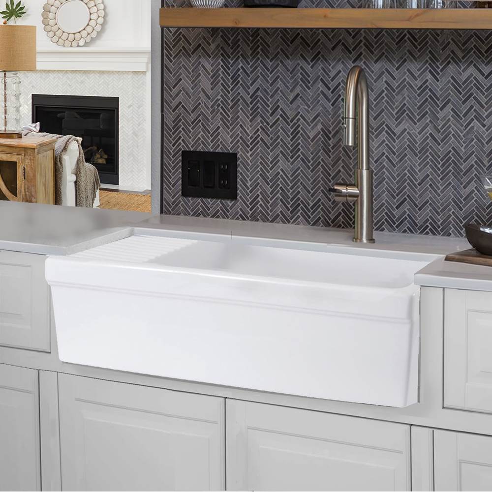 36 Inch Italian Farmhouse Fireclay Sink with Built-In Drainboard