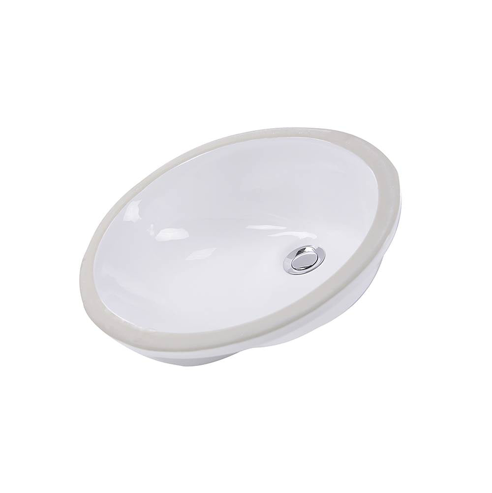 Nantucket Sinks - 17 Inch x 14 Inch Glazed Bottom Undermount GB-17x17-W Oval Ceramic Sink In White - Porcelain Enamel Glaze White