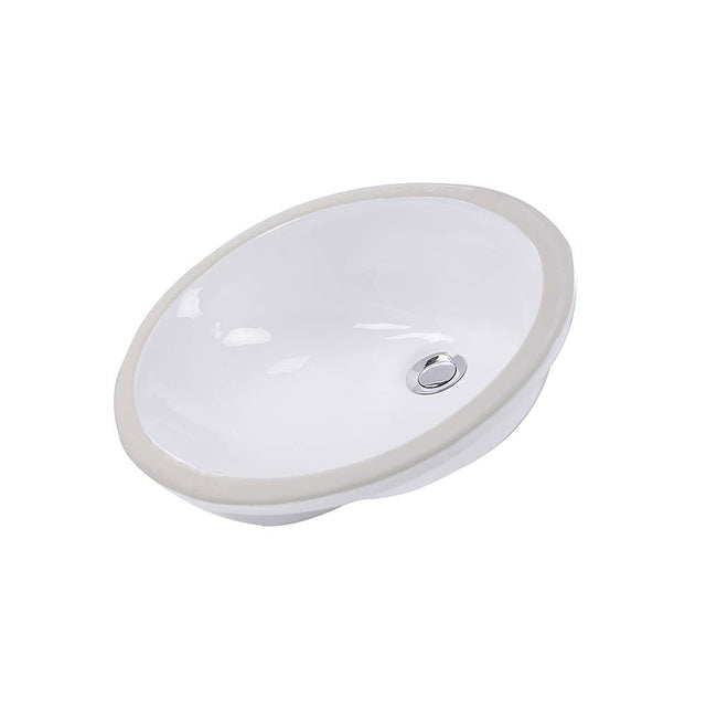 Nantucket Sinks - 17 Inch x 14 Inch Glazed Bottom Undermount GB-17x17-W Oval Ceramic Sink In White - Porcelain Enamel Glaze White