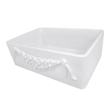 Farmhouse Fireclay Apron Sink with an embossed decorative design