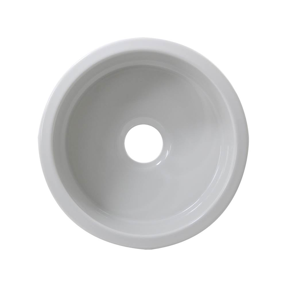 Nantucket Sinks - 18 inch Fireclay Round Bar-Prep Sink - Porcelain Enamel Glaze White