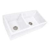 Nantucket Sinks - 60/40 Double Bowl Farmhouse Apron Fireclay Sink - Porcelain Enamel Glaze White