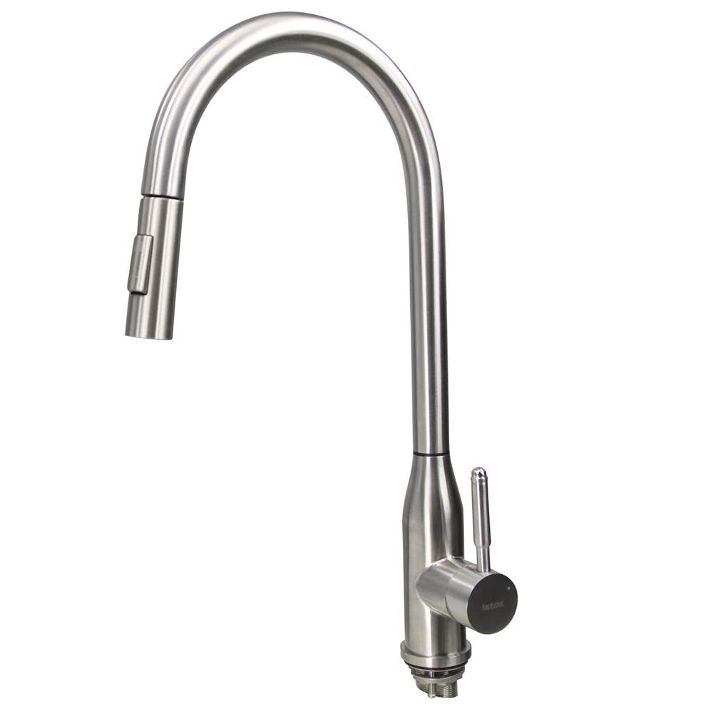 Nantucket Sinks - Goose Neck Pull-Down Faucet with Modernl Styling - Satin Nickel