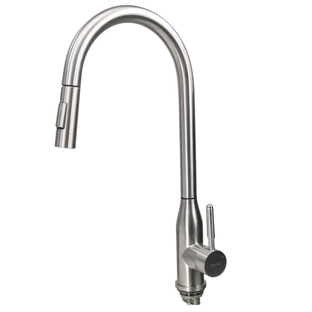Nantucket Sinks - Goose Neck Pull-Down Faucet with Modernl Styling - Satin Nickel