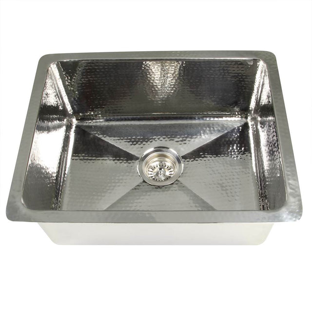 Nantucket Sinks - 23 Inch Hammered Stainless Steel Rectangle Kitchen/Laundry Sink 9'' - Polished Stainless Steel