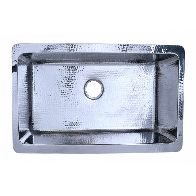 Nantucket Sinks - Brightwork Collection Hammered Stainless Steel Large Single Bowl Sink. - Polished Stainless Steel