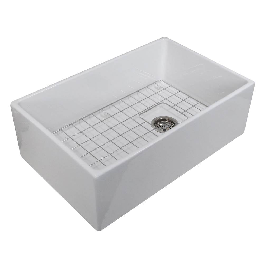30 Inch Farmhouse Fireclay Sink with Drain and Grid