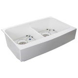 Nantucket Sinks - Retrofit Glacierstone Double Bowl EZApron Kitchen Sink - Matte Inside, Glossy Apron White