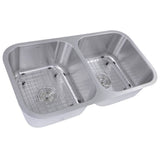 32.5 Inch Double Bowl Equal Undermount Stainless Steel Kitchen Sink, 16 Gauge