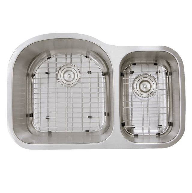 Nantucket Sinks - 31.5 Inch 70/30 Double bowl Undermount Stainless Steel Kitchen Sink, 16 Gauge - Brushed Satin