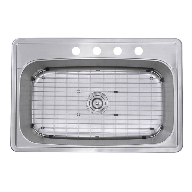 Nantucket Sinks - 33 Inch Large Rectangle Single Bowl 18 Gauge Stainless Steel Drop In Kitchen Sink - Brushed Satin Stainless Steel
