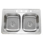 Nantucket Sinks - NS3322-DE - 33 Inch Double Bowl Equal Self Rimming Stainless Steel Drop In Kitchen Sink, 18 Gauge - Brushed Satin