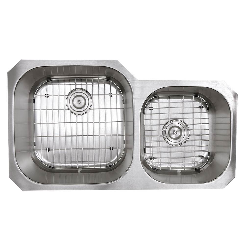 Nantucket Sinks - 35 Inch Double Bowl Undermount Stainless Steel Kitchen Sink - Brushed Satin