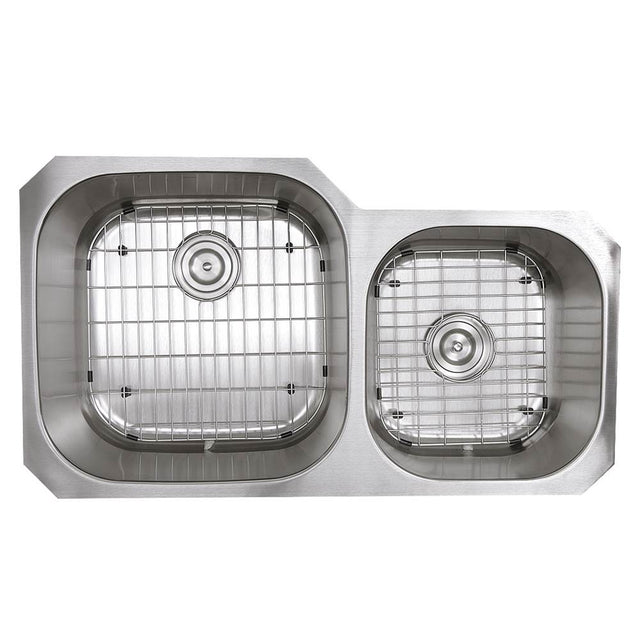 Nantucket Sinks - 35 Inch Double Bowl Undermount Stainless Steel Kitchen Sink - Brushed Satin