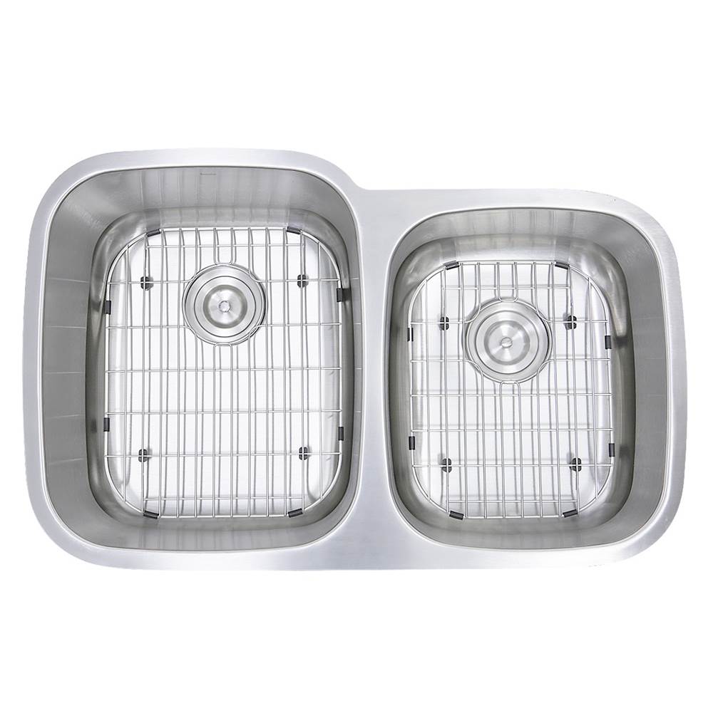 Nantucket Sinks - 60/40 Double Bowl 16 Gauge Kitchen Sink with Grids and Colander Drains - Brushed Satin