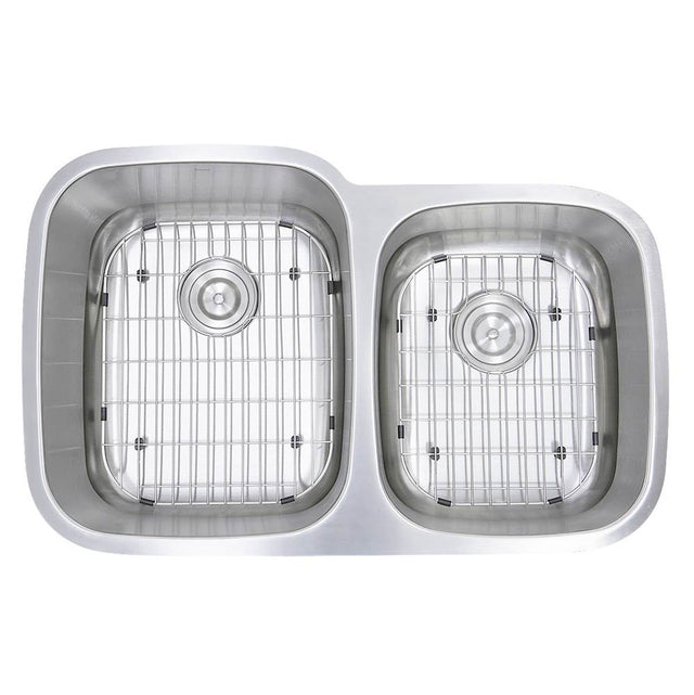 Nantucket Sinks - 60/40 Double Bowl 16 Gauge Kitchen Sink with Grids and Colander Drains - Brushed Satin