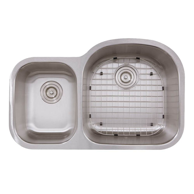 Nantucket Sinks - NS7030-16 - 32.5 Inch 70/30 Reverse Double bowl Undermount Stainless Steel Kitchen Sink, 16 Gauge - Brushed Satin