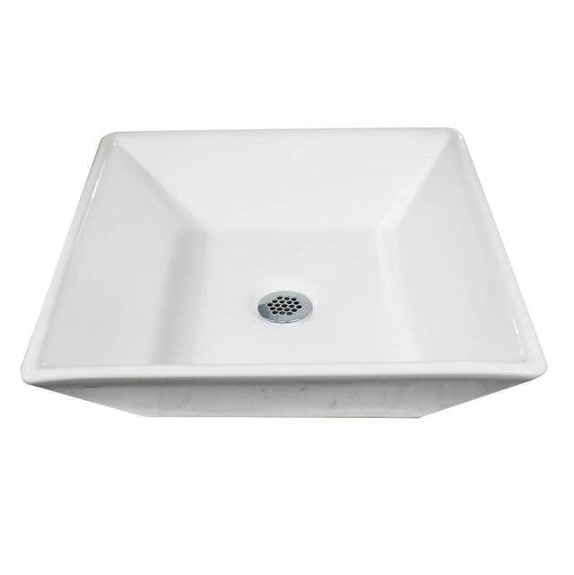 Nantucket Sinks - Square Tapered White Vessel Sink - Porcelain Enamel Glaze White