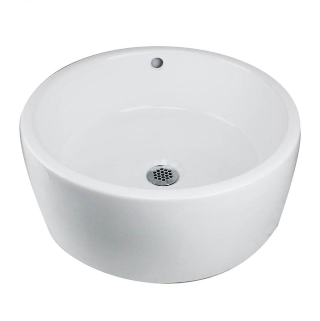 Nantucket Sinks - Round White Vessel Sink With Overflow - Porcelain Enamel Glaze White