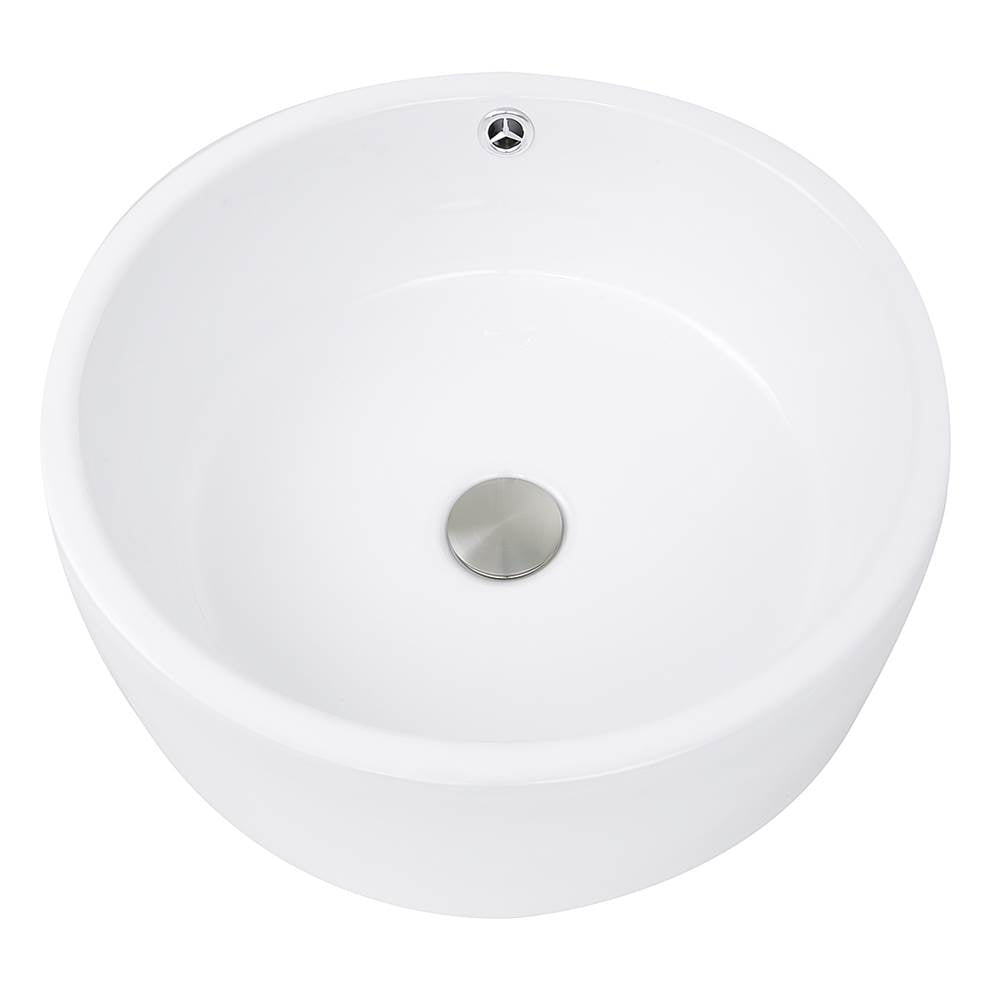 Round White Vessel Sink With Overflow