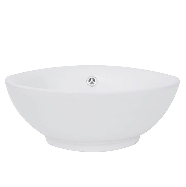 Nantucket Sinks - 17 Inch Round White Vessel Sink With Overflow - Porcelain Enamel Glaze White