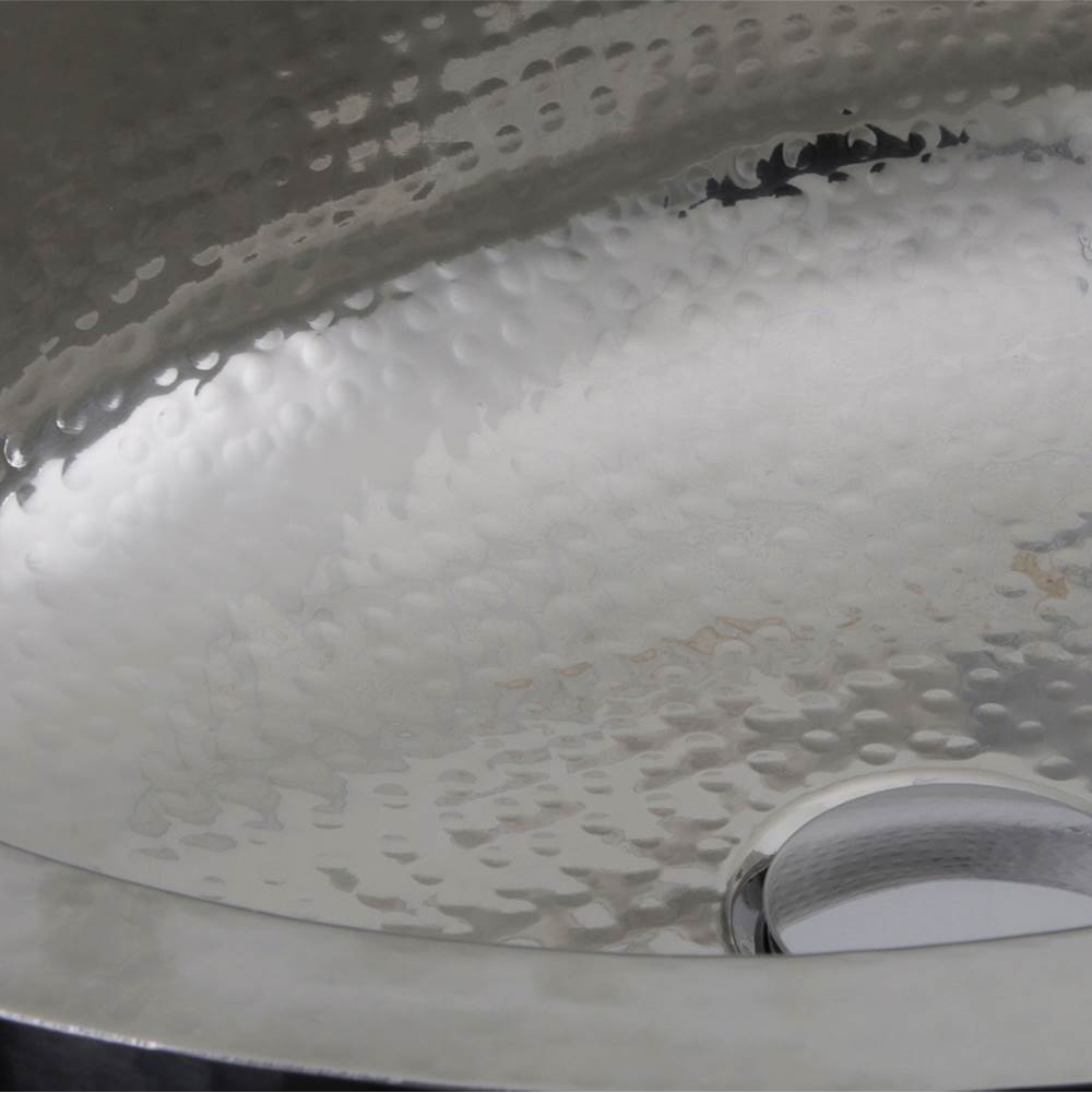 17.5 Inch x 13.75 Inch Hand Hammered Stainless Steel Oval Undermount Bathroom Sink With Overflow