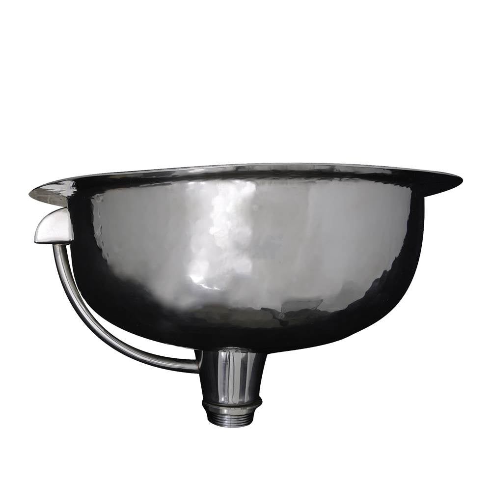 17.5 Inch x 13.75 Inch Hand Hammered Stainless Steel Oval Undermount Bathroom Sink With Overflow