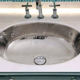 17.5 Inch x 13.75 Inch Hand Hammered Stainless Steel Oval Undermount Bathroom Sink With Overflow