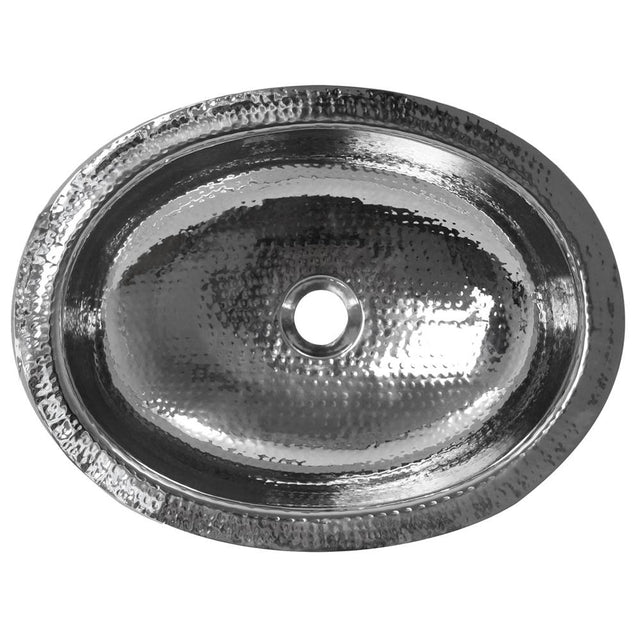 Nantucket Sinks - 17.75 Inch x 13.75 Inch Hand Hammered Stainless Steel Oval Undermount Bathroom Sink - Polished Stainless Steel