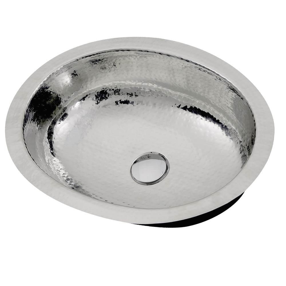 17.75 Inch x 13.75 Inch Hand Hammered Stainless Steel Oval Undermount Bathroom Sink