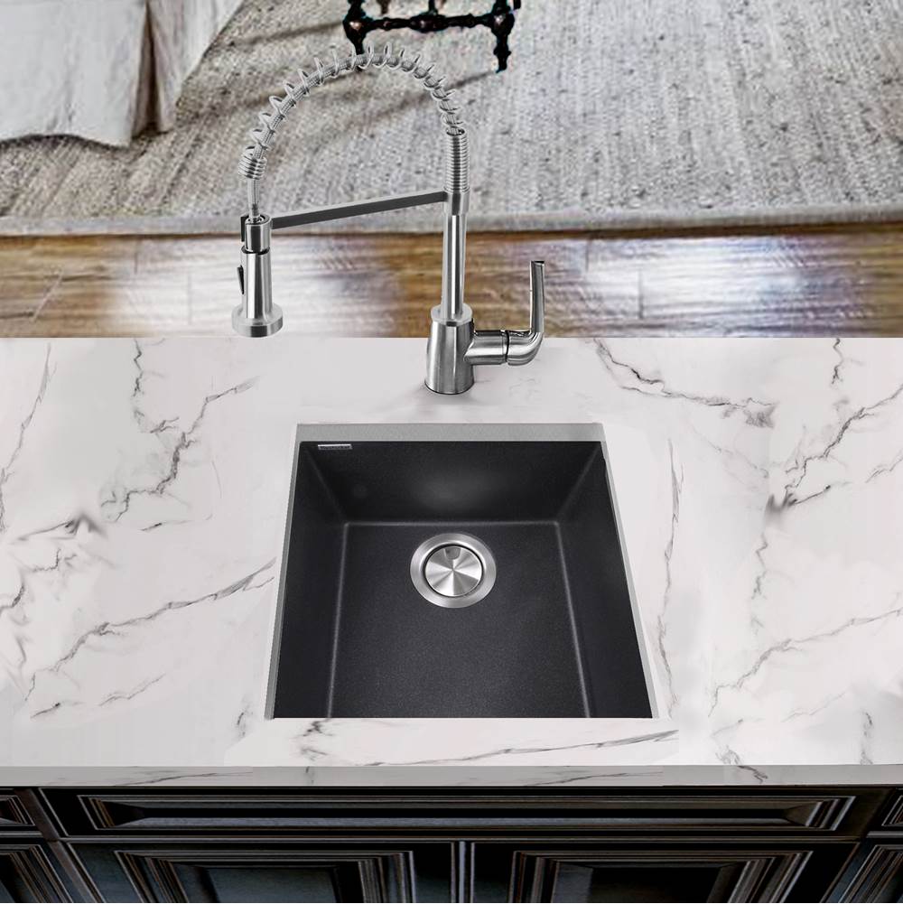 17'' Single Bowl Undermount Granite Composite Bar-Prep Sink Black
