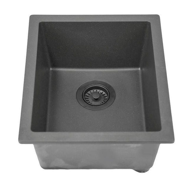 Nantucket Sinks - Nantucket Sinks' 15'' x 18'' granite composite single bowl dualmount bar-prep sink is crafted in Europe.  - Matte Titanium