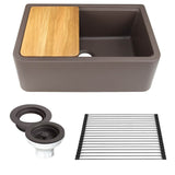 Nantucket Sinks - 30''X20'' GRANITE COMPOSITE APRON FARMHOUSE SINK - Matte Brown With Metallic Flecks