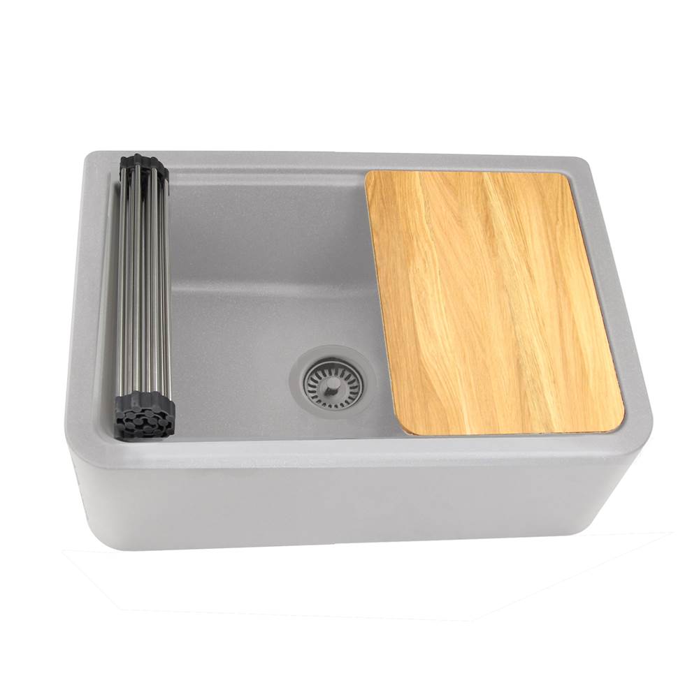 Nantucket Sinks - 30''X20'' GRANITE COMPOSITE APRON FARMHOUSE SINK - Matte Light Grey With Metallic Flecks