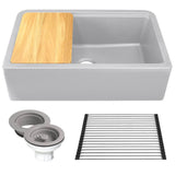 Nantucket Sinks - 33''X20'' GRANITE COMPOSITE APRON FARMHOUSE SINK - Matte Light Grey With Metallic Flecks