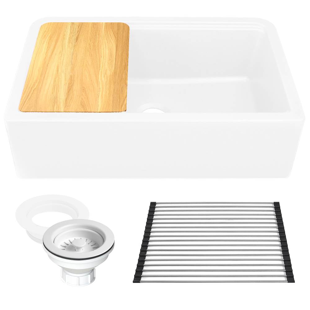 Nantucket Sinks - 33''X20'' GRANITE COMPOSITE APRON FARMHOUSE SINK - Matte White