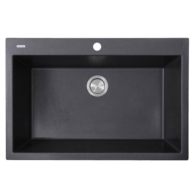 Nantucket Sinks - 33-inch Dual-mount Granite Composite Sink in Black - Matte With Metallic Flecks Black