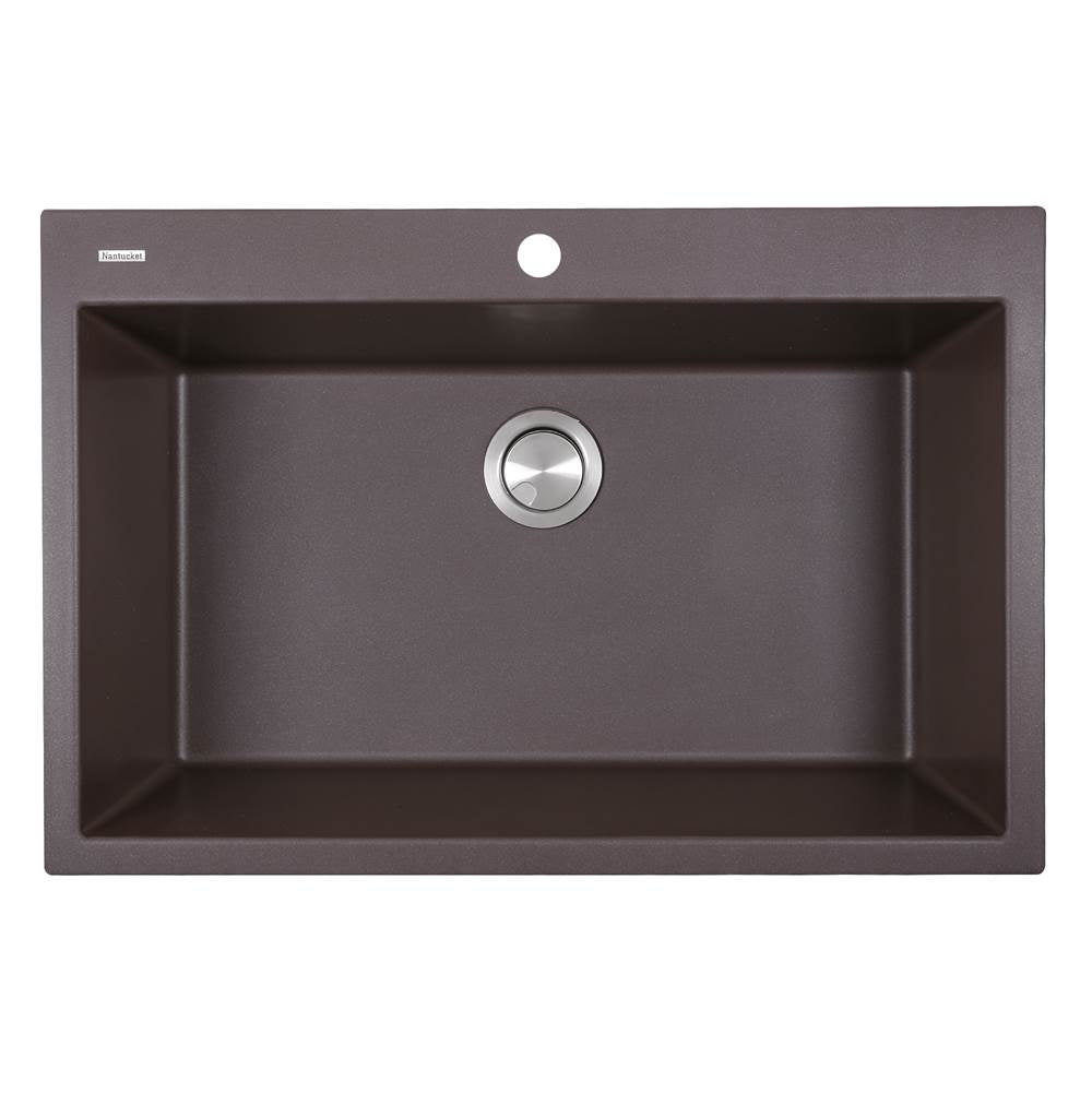 Nantucket Sinks - 33-inch Dual-mount Granite Composite Sink in Brown - Matte With Metallic Flecks Brown