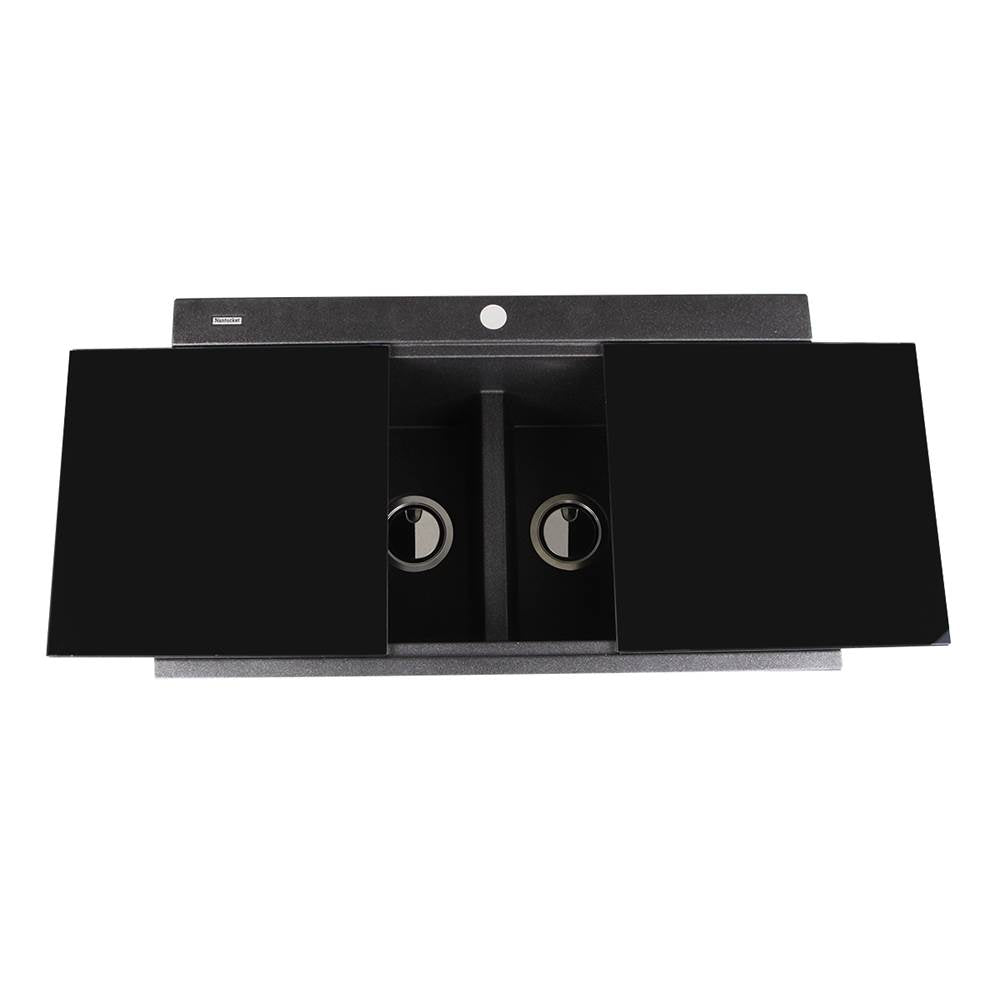Nantucket Sinks - Large Double Bowl Prep Station Topmount Granite Composite Black - Matte Black