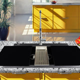Large Double Bowl Prep Station Topmount Granite Composite Black