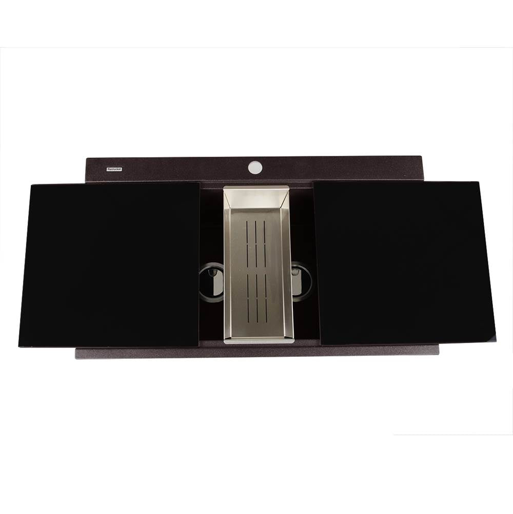 Nantucket Sinks - Large Double Bowl Prep Station Topmount Granite Composite Brown - Matte Brown