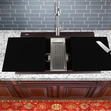 Large Double Bowl Prep Station Topmount Granite Composite Black