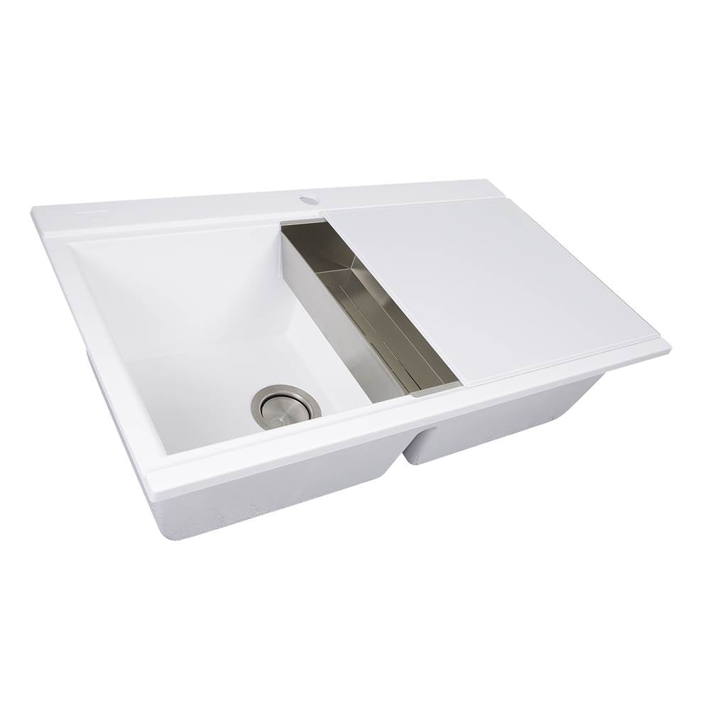 Large Double Bowl Prep Station Topmount Granite Composite Black