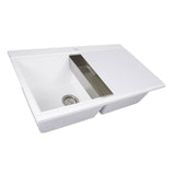 Large Double Bowl Prep Station Topmount Granite Composite Black