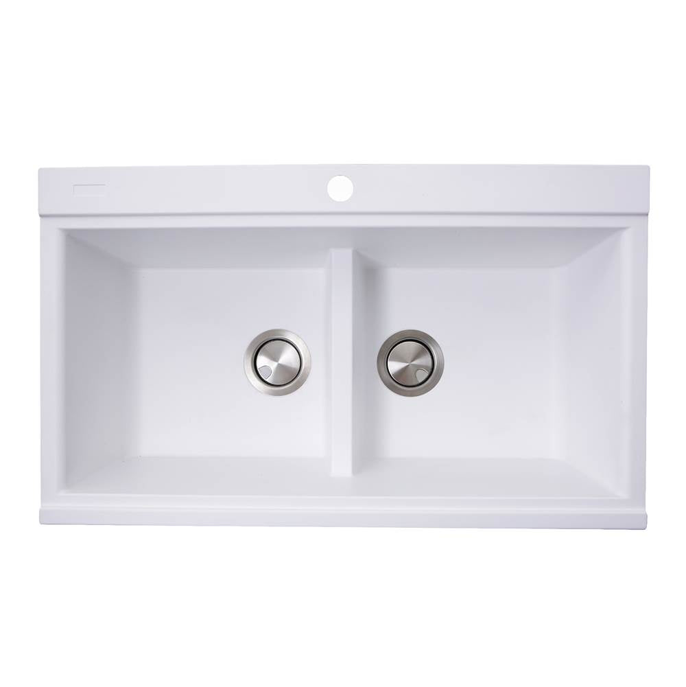 Large Double Bowl Prep Station Topmount Granite Composite Black