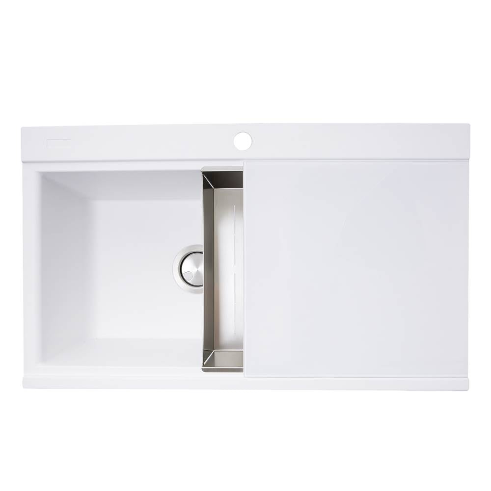 Large Double Bowl Prep Station Topmount Granite Composite Black